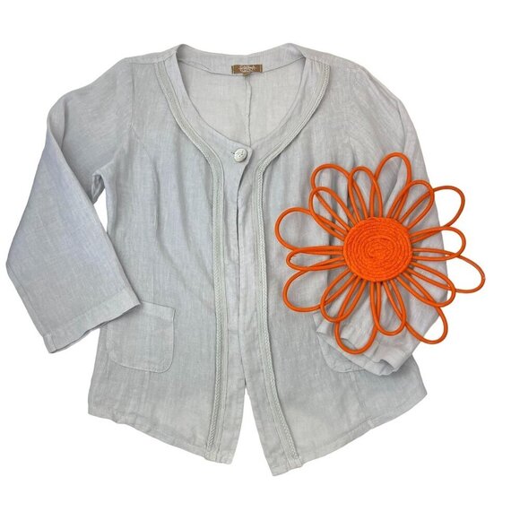Carla Conti Linen One Button Jacket Blouse Ladies Size LARGE made in Italy - Picture 6 of 7